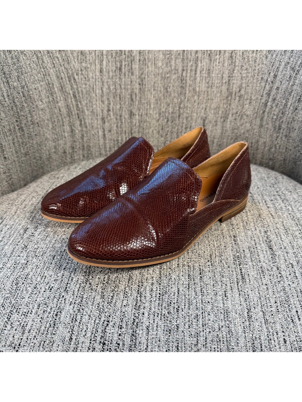 Lucky Brand Womens Loafers 8 Brown Snake Embossed Slip On Flats Shoes